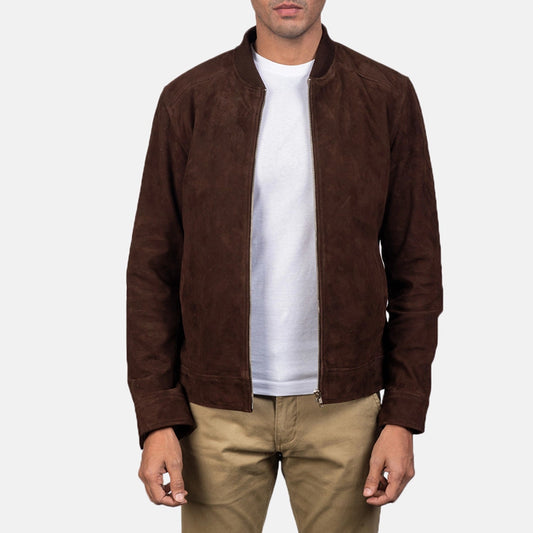 Men's Brown Suede Bomber Jacket
