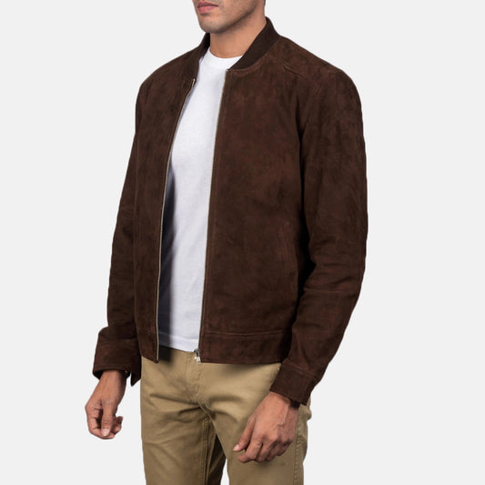 Men's Brown Suede Bomber Jacket