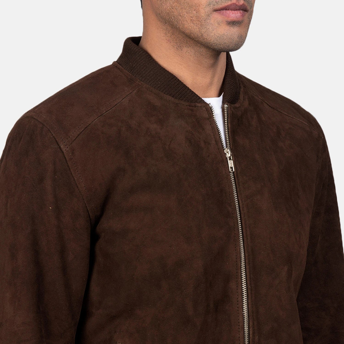 Men's Brown Suede Bomber Jacket
